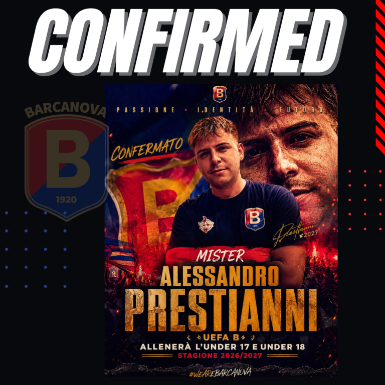 Alessandro Prestianni confermato alla guida dell'Under 17 Barcanova per la stagione 2026/2027